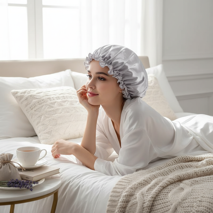 1X Hair Satin Bonnet For Sleeping Shower Cap Silk Bonnet Bonnet Femme Head Cover Flower Elastic Band Women Night Sleep Cap - gallery 2