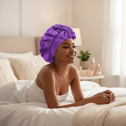 Double Layer Satin Hair Cap For Sleeping Bonnets For Women Round Haircare Women Headwear Night Hat Reversible Head Cover - gallery 2