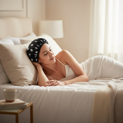 Women's Large Double-layer Shower Cap Printed Bonnet Waterproof Bath Caps with Hair Tie Suitable for Spa Salon - gallery 2