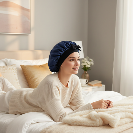 Satin Bonnet Silk Bonnet Adjustable Bonne For Sleeping Hair Bonnet With Tie Band Bonnets For Women Men - gallery 2