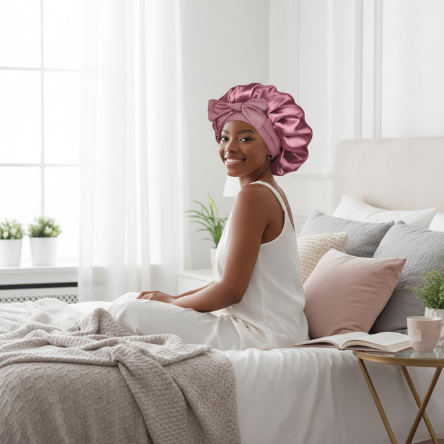 high-quality Mulberry Silk Sleeping Bonnet for Women Large Sleep Cap with Wide Elastic Tie Band for Curly Dreadlock Braid Hair C - gallery 2