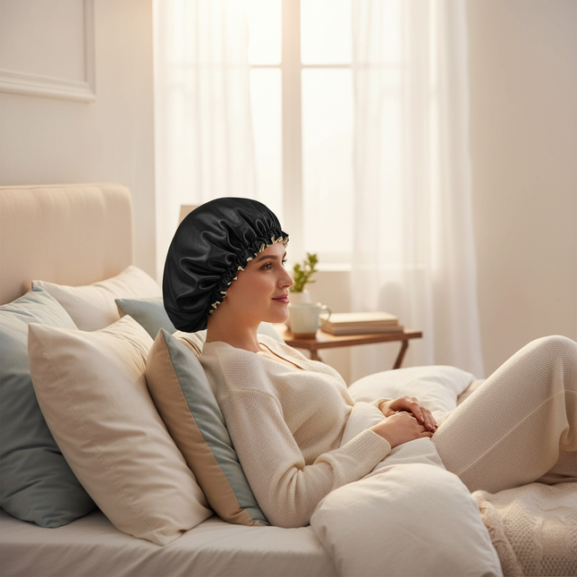 New Women Solid Reversible Satin Bonnet for Curly Hair Cap Double Layer Adjustable Sleep Cap Elastic Hair Cap Haircare Night Hat - gallery 2