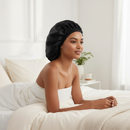 Sleep Bonnet Large Size Black Slim Band Elastic Shiny Headwear Soft Women Long Curly Hair Wrap Satin Hat Sleeping Home Supplies - gallery 2