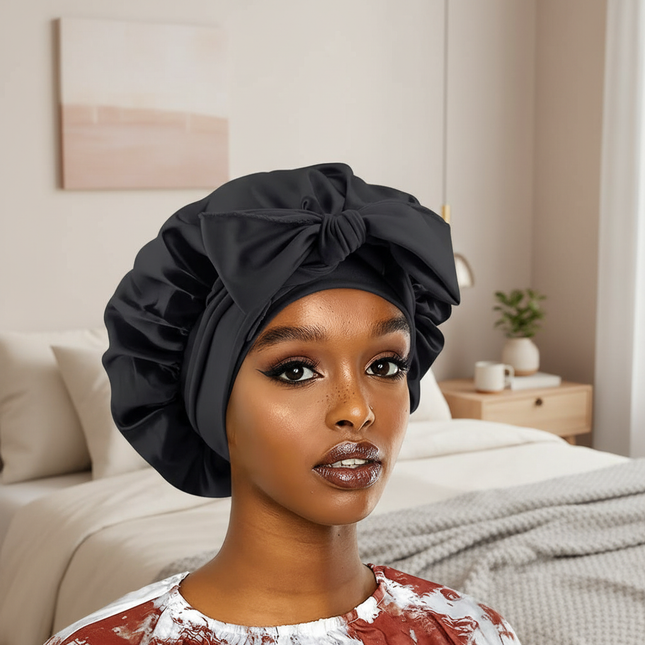 New Satin Sleeping Cap for Women Solid Wide Band Stretch Head Tie Silky Bonnet Edge Wrap Nightcap Hair Care Shower Head Cover - gallery 2