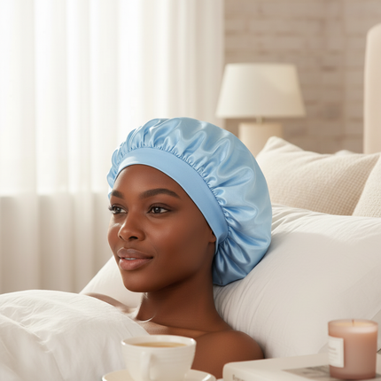 1pc Women's Solid Color Satin Wide-Brimmed Shower Cap, Suitable For Daily Use Silk Bonnet Satin Bonnet - gallery 2