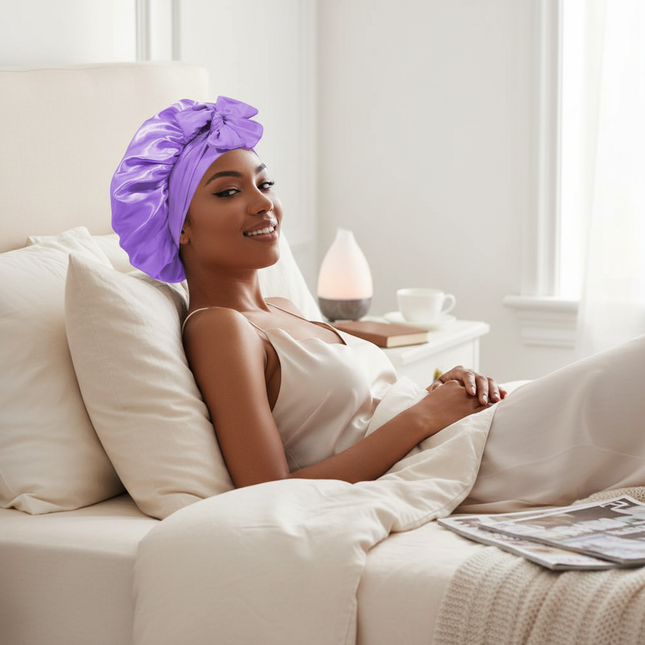 Double Layer Satin Hair Cap for Sleeping Bonnets for Women Round Haircare Women Headwear Night Hat Reversible Head Cover - gallery 2