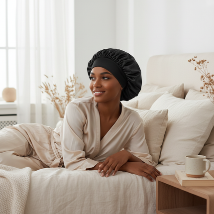 Normal adult sized Head Wrap Elastic Band Bonnet sleep cap Satin Silky Bonnet Sleep Black Pink color choice - gallery 2