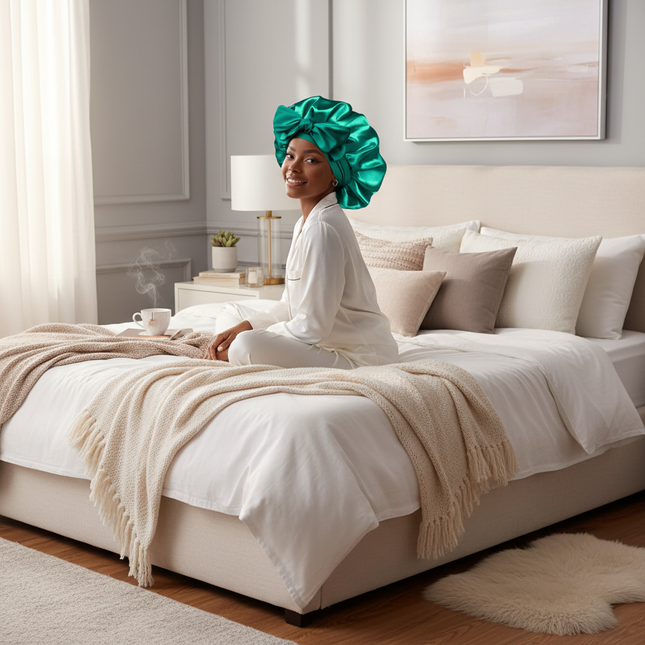 high-quality Mulberry Silk Sleeping Bonnet for Women Large Sleep Cap with Wide Elastic Tie Band for Curly Dreadlock Braid Hair C - gallery 2