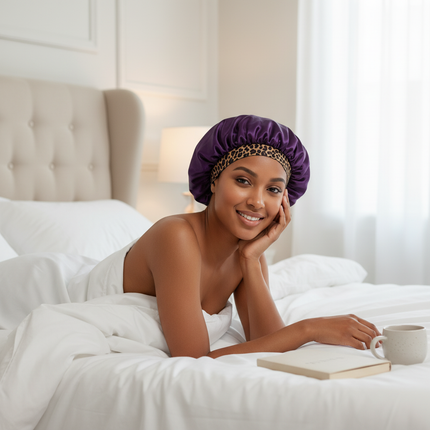 2024 New Fashion Satin Sleeping Hat Night Sleep Hair Care Bonnet Nightcap Popular Leopard Silk Wide-Brimmed Shower Cap - gallery 2