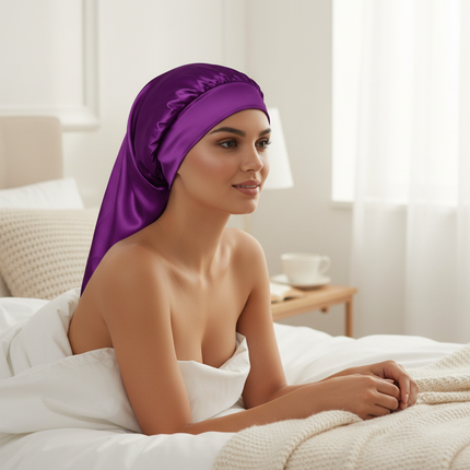 Long Satin Bonnet Sleep Cap Silk Sleeping Cap With Wide Elastic Band Loose Night Hat For Women Braids Curly Hair Natural Hair - gallery 2