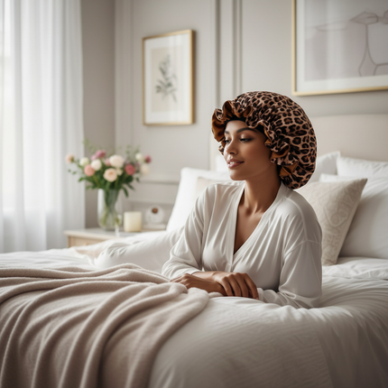 1PC Hair Bonnet Printed Leopard Double Layer Satin Splicing Hair Bonnet For Sleeping For Curly And Straight Hair - gallery 2