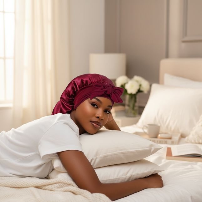 Women Bonnet Satin Sleeping Hat Long Tail Braid Hair Night Sleep Cap Head Cover Bonnets Shower Caps for Sauna Bathing Bonnet - gallery 2