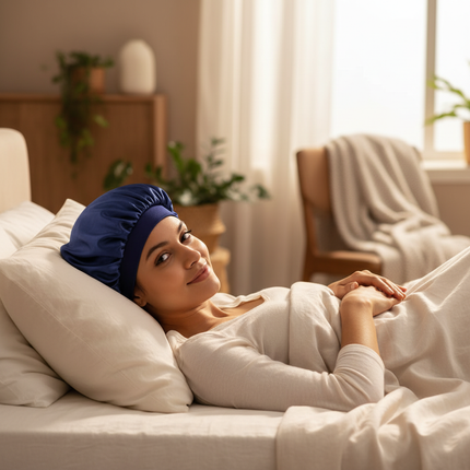 Unisex Imitation Silk Sleeping Hat Black Wine Navy Elastic Narrow Head Satin Bonnet Night Sleeping Shower Cap Hair Styling Tool - gallery 2