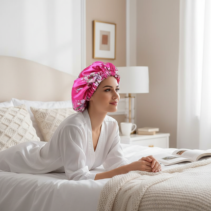 Extra Large Satin Lined Bonnet Women Big Size Beauty Print Satin Silk Bonnet Sleep Night Cap Head Cover Bonnet Hat Wholesale - gallery 2