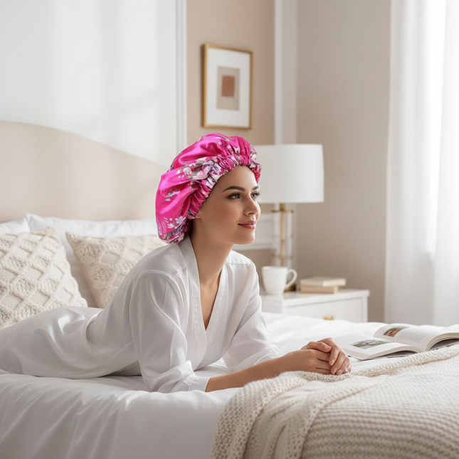 Extra Large Satin Lined Bonnet Women Big Size Beauty Print Satin Silk Bonnet Sleep Night Cap Head Cover Bonnet Hat Wholesale - gallery 2