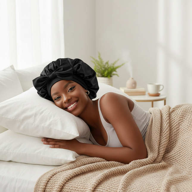 Sleeping Silk Bonnet With Tie Band Women Satin Bonnet Double Layer Satin Lined Hair Bonnet Curly Hair Sleeping Caps Night Cap - gallery 2