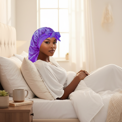 Bowknot Braid Bonnet, Unscented Satin Sleep Cap with Elastic Band and Long Tie for Women - Breathable Night Hair Bonnet - gallery 2