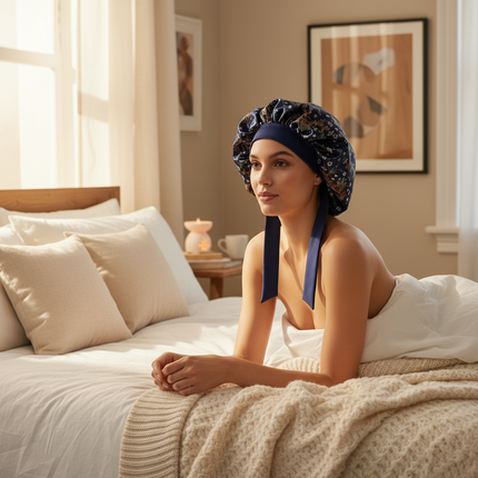 Patterned Satin Silk Sleep Bonnet for Women Long Curly Hair | Adjustable Tie Night Cap Maternity Hair Care Anti-Frizz - gallery 2