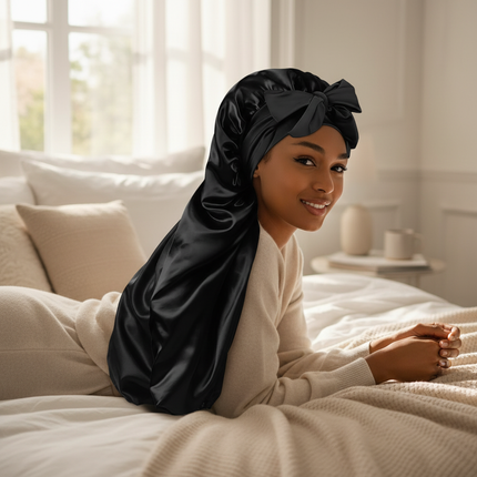 Sleeping Cap with Ribbon for Women, Elastic Satin Bonnet, Sleeping Cap, Breathable Turban, Sleep Headwear, Oversized Bandanas - gallery 2