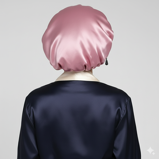 Bonnet En Satin Rose Ajustable Pour La Nuit