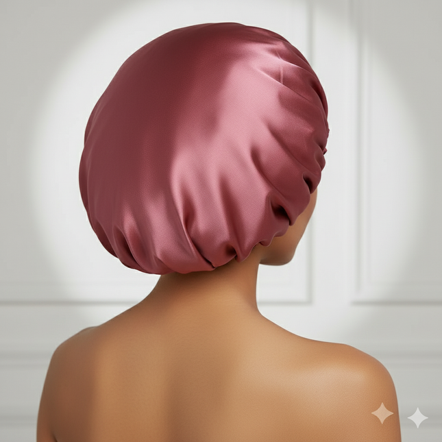 Bonnet En Satin Bordeaux Réversible Pour Cheveux