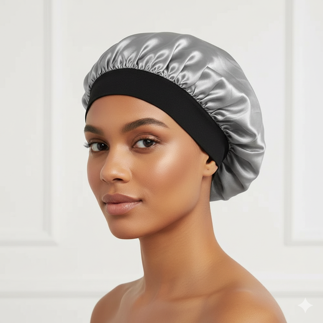 Bonnet En Satin Gris Élastique Nuit