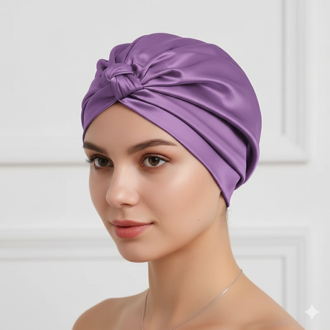 Bonnet En Satin Violet Turban Cheveux