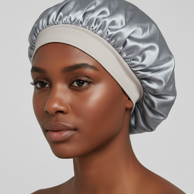 Bonnet En Satin Gris Large Pour Cheveux