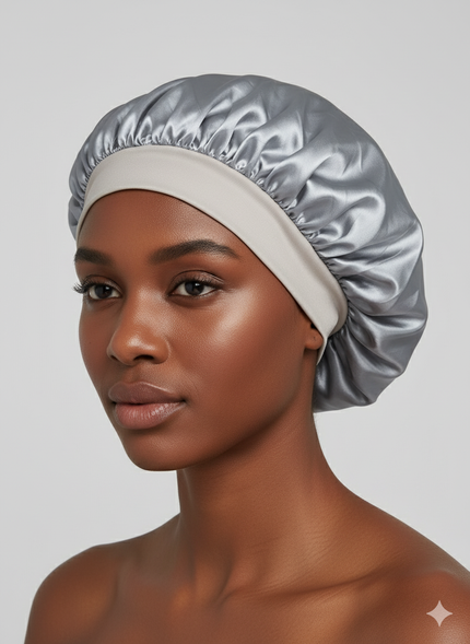 Bonnet En Satin Gris Large Pour Cheveux