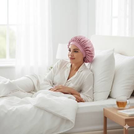 Bonnet En Satin Rose Ajustable Pour La Nuit