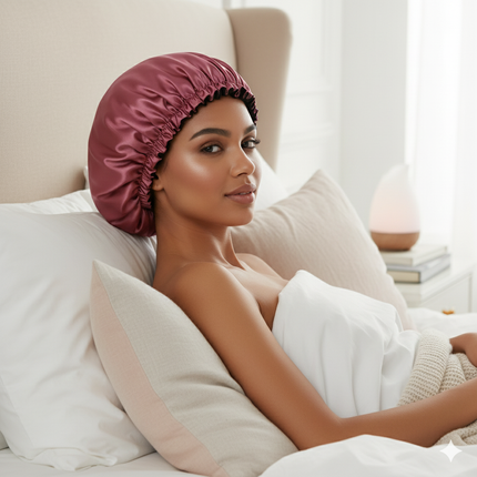 Bonnet En Satin Bordeaux Réversible Pour Cheveux