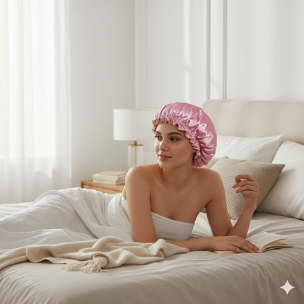 Bonnet En Satin Rose À Volants De Nuit