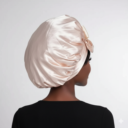 Bonnet En Satin Rose Pâle Avec Nœud Pour La Nuit