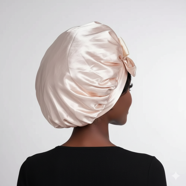 Bonnet En Satin Rose Pâle Avec Nœud Pour La Nuit