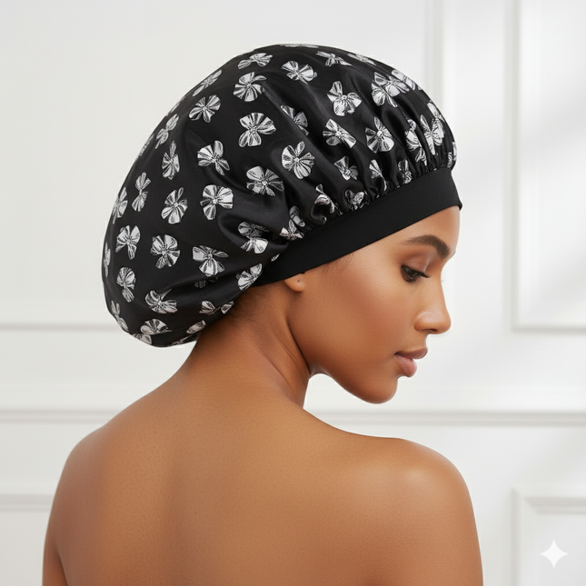 Bonnet En Satin Noir À Noeuds Nuit