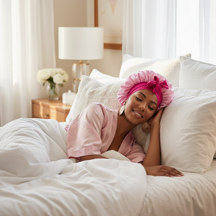 Bonnet En Satin Rose Avec Nœud Nuit
