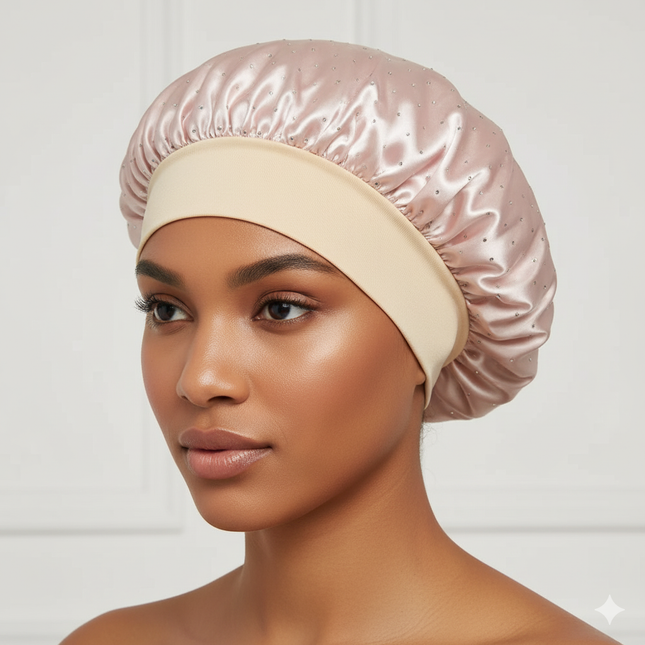 Bonnet En Satin Rose Poudré Strass Nuit