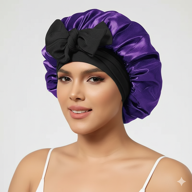 Bonnet En Satin Violet Avec Nœud Cheveux