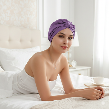 Bonnet En Satin Violet Turban Cheveux