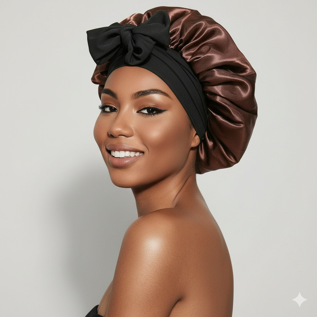 Bonnet En Satin Bicolore Avec Nœud Nuit