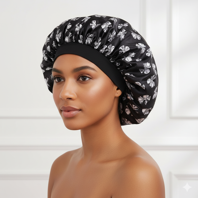 Bonnet En Satin Noir À Noeuds Nuit