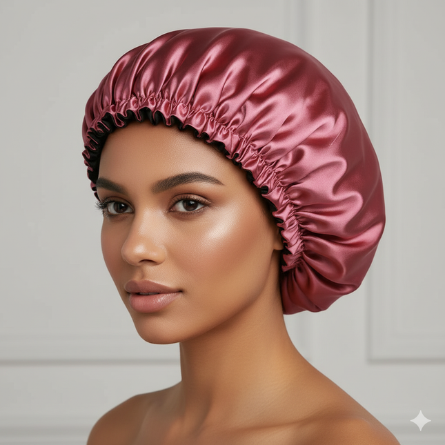 Bonnet En Satin Bordeaux Réversible Pour Cheveux
