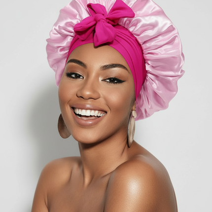 Bonnet En Satin Rose Avec Nœud Nuit