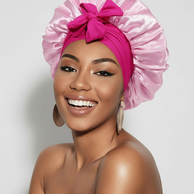 Bonnet En Satin Rose Avec Nœud Nuit