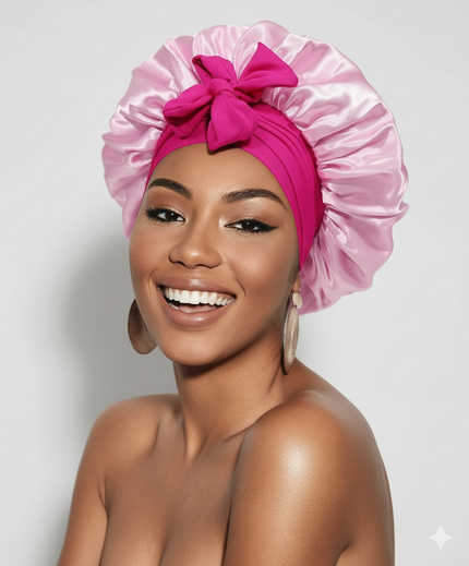 Bonnet En Satin Rose Avec Nœud Nuit