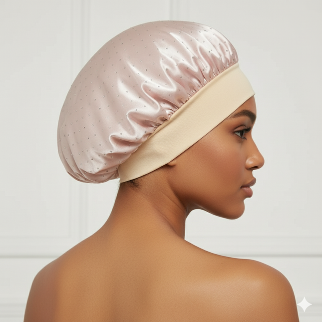 Bonnet En Satin Rose Poudré Strass Nuit