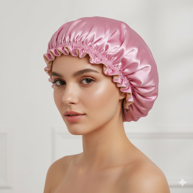 Bonnet En Satin Rose À Volants De Nuit