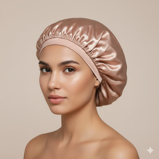 Bonnet En Satin Rose Bouclés Protection Nuit