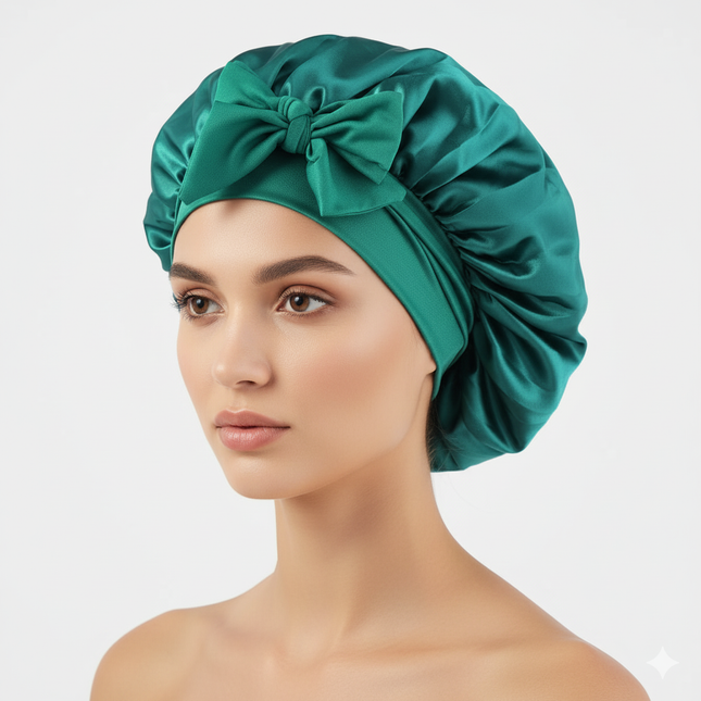 Bonnet En Satin Vert Émeraude Pour Cheveux