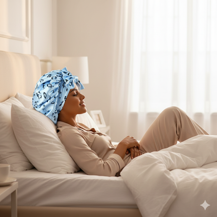 Bonnet En Satin Bleu Clair Léopard Femme